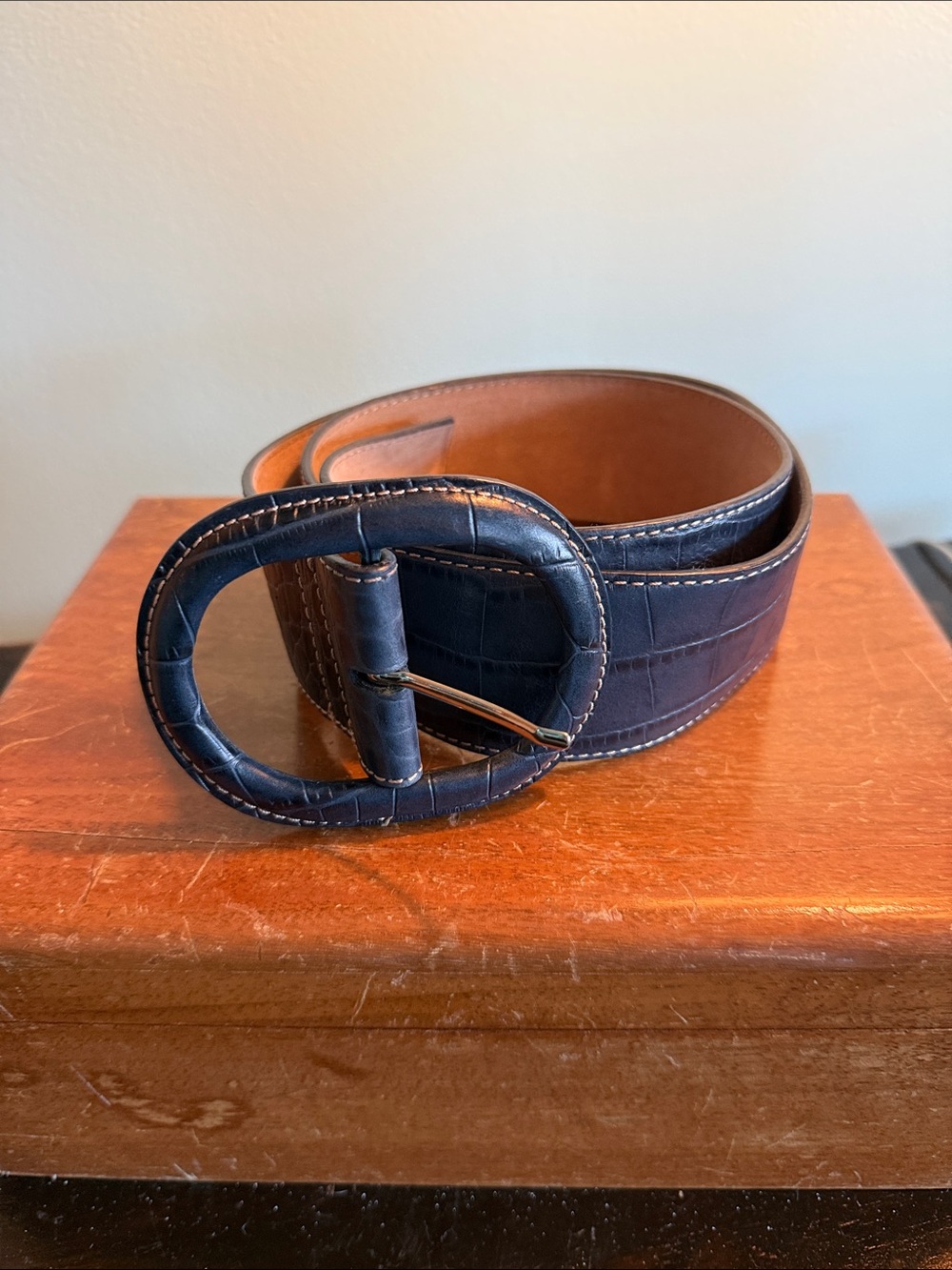 NWT Ann Taylor Genuine Leather faux croc print belt size Medium